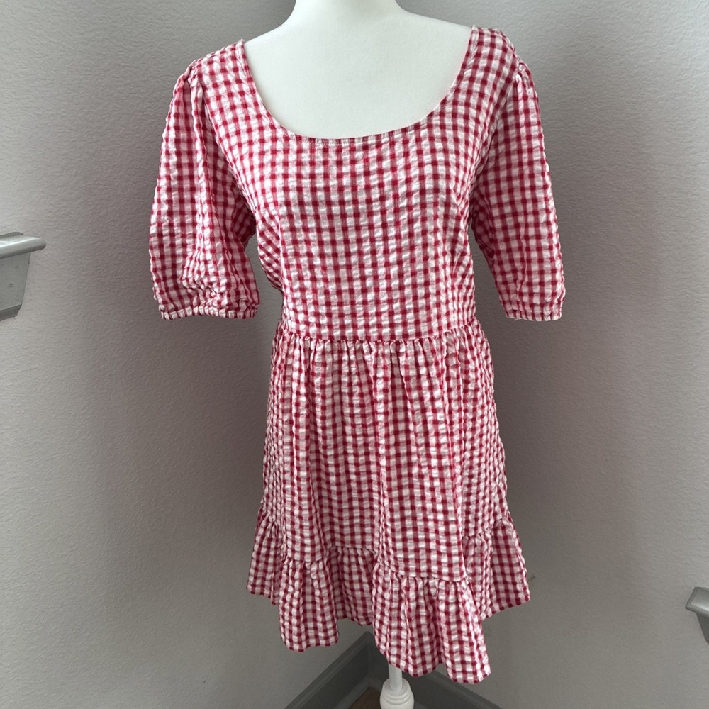 Loft Babydoll Mini Dress Puff Sleeves Open Back Prairie Cottage Milkmaid Size 14